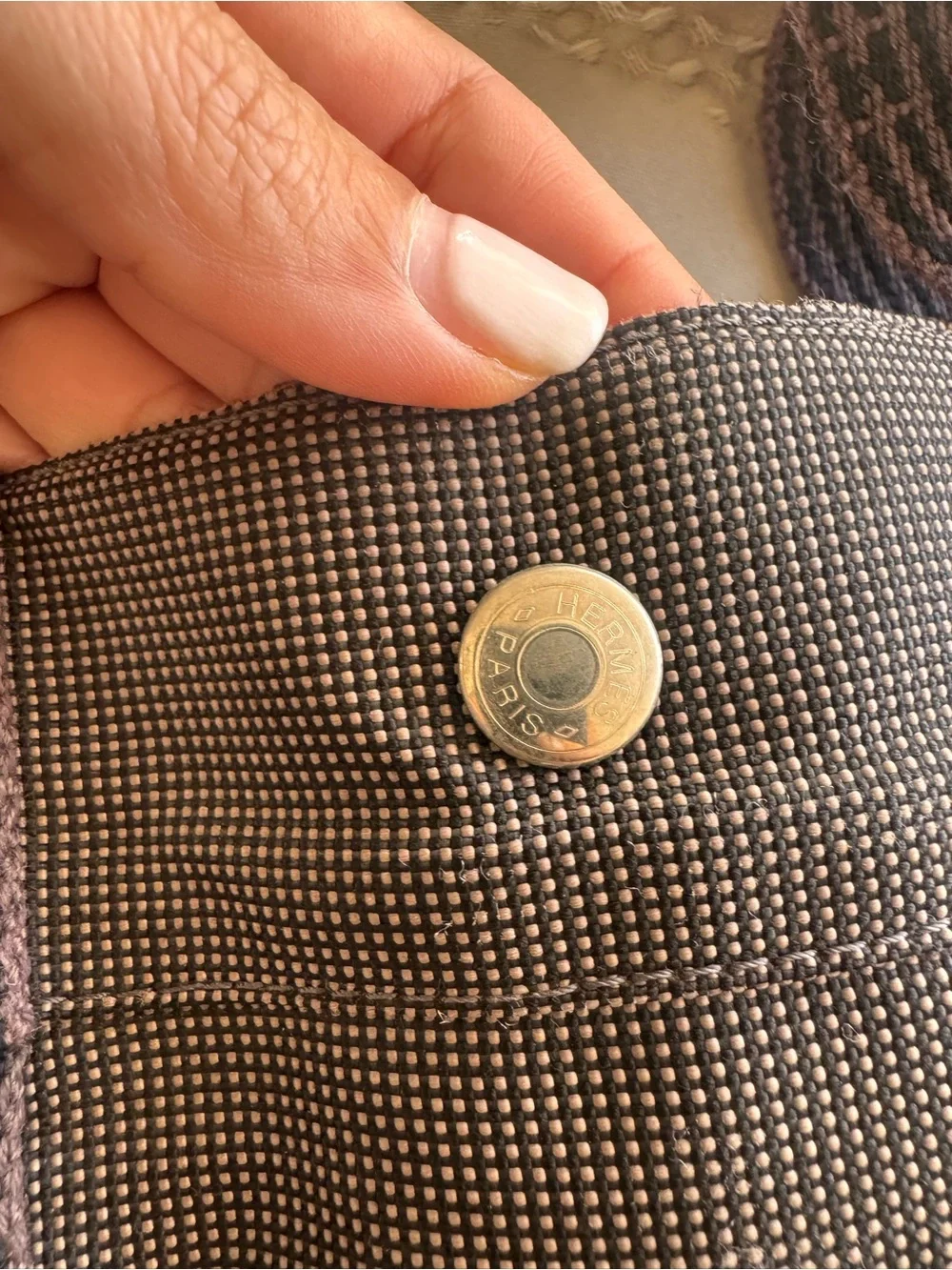 Vintage Hermes Grey Canvas Laptop Tote with Dark Grey Straps